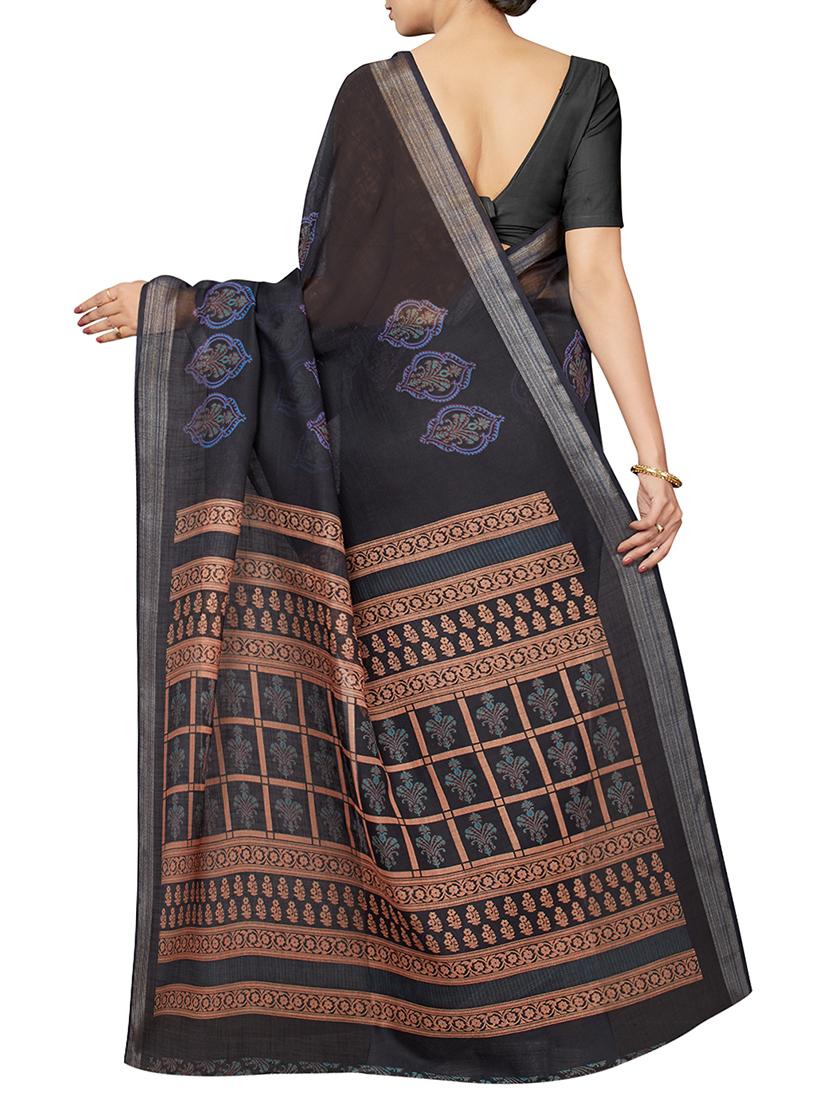 ethnic motifs black printed saree with blouse - 16005265 - Zoom Image - 2