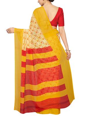 floral yellow printed saree with blouse - 16005267 - Standard Image - 2