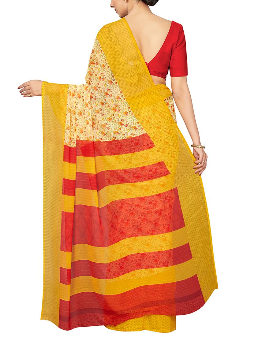 floral yellow printed saree with blouse - 16005267 - Zoom Image - 2