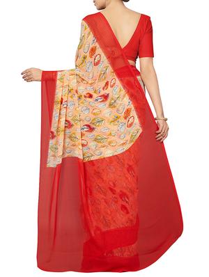 conversational beige printed saree with blouse - 16005269 - Standard Image - 2