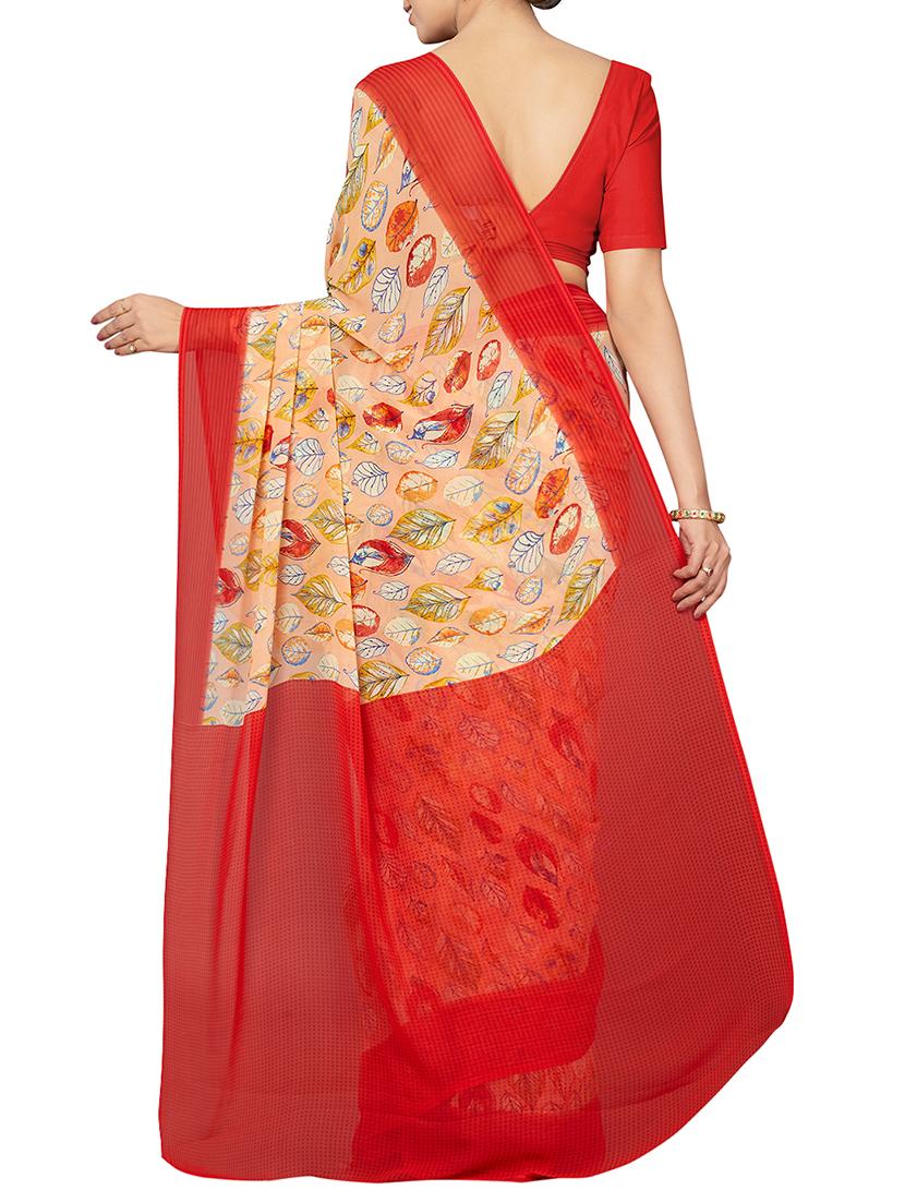 conversational beige printed saree with blouse - 16005269 - Zoom Image - 2