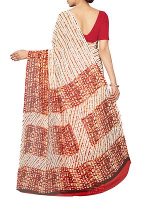 white georgette printed saree with blouse - 16005275 - Standard Image - 2