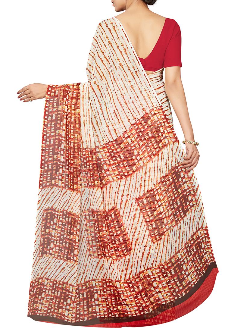 white georgette printed saree with blouse - 16005275 - Zoom Image - 2