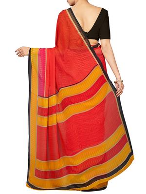 red georgette plain saree with blouse - 16005277 - Standard Image - 2