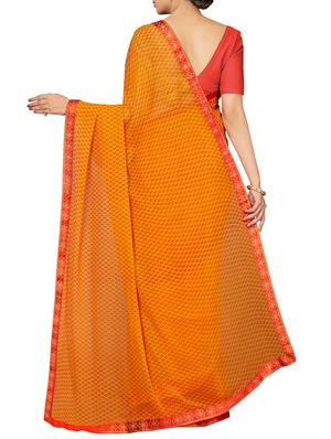 orange printed saree with blouse - 16005278 - Standard Image - 2