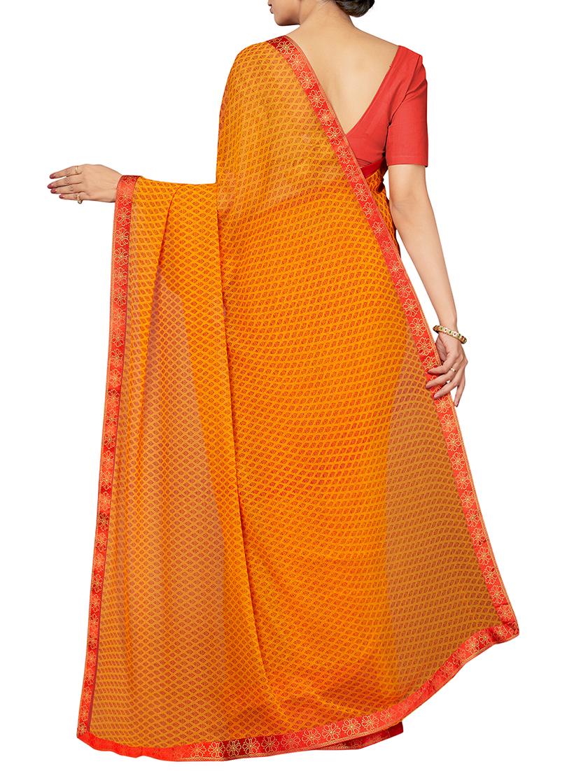 orange printed saree with blouse - 16005278 - Zoom Image - 2