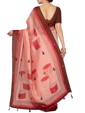 conversational printed pink saree with blouse - 16005280 - Standard Image - 2