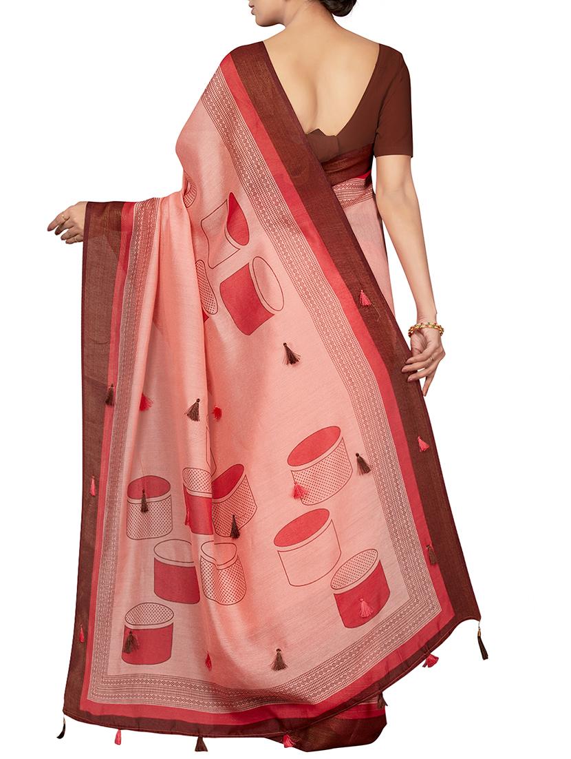 conversational printed pink saree with blouse - 16005280 - Zoom Image - 2
