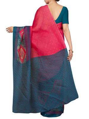 geometrical border pink printed saree with blouse - 16005287 - Standard Image - 2