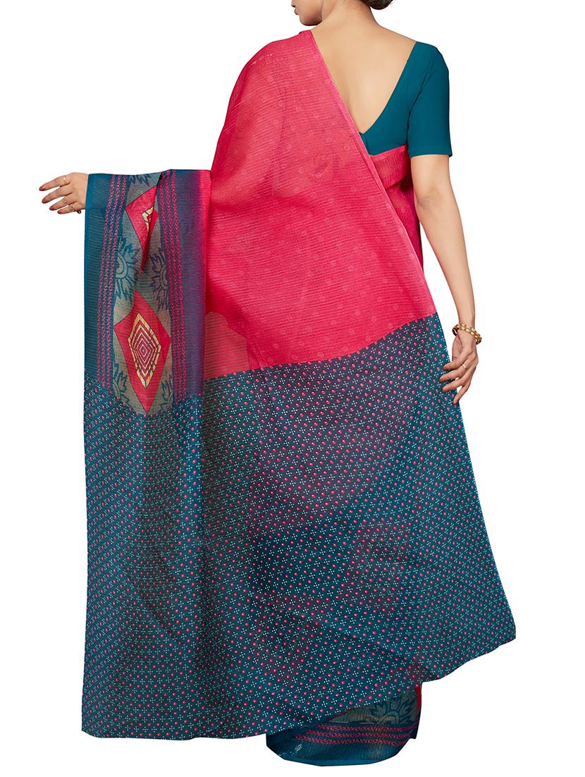 geometrical border pink printed saree with blouse - 16005287 - Zoom Image - 2