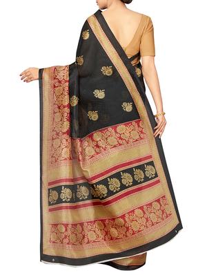 floral black printed saree with blouse - 16005289 - Standard Image - 2