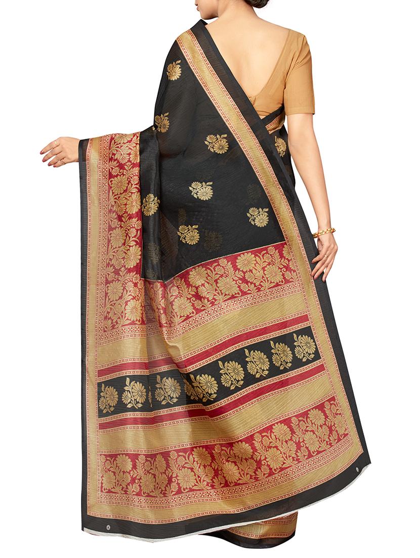 floral black printed saree with blouse - 16005289 - Zoom Image - 2
