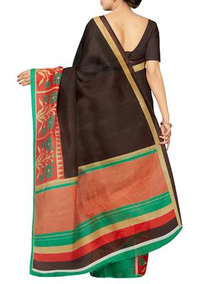 floral border brown printed saree with blouse - 16005291 - Standard Image - 2