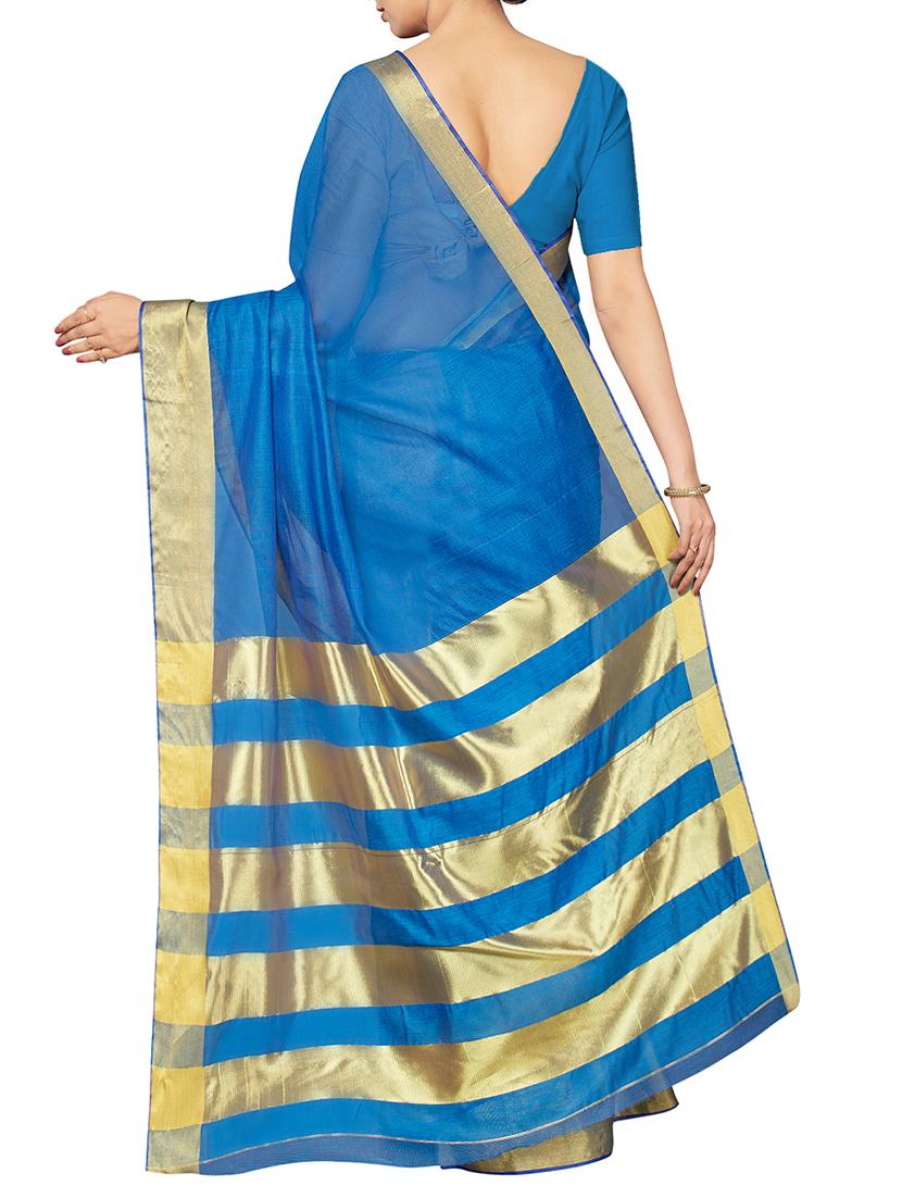 zari border blue woven saree with blouse - 16005295 - Zoom Image - 2
