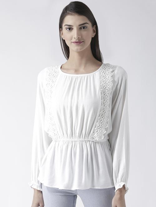 lace insert gathered waist top - 16005816 - Standard Image - 1