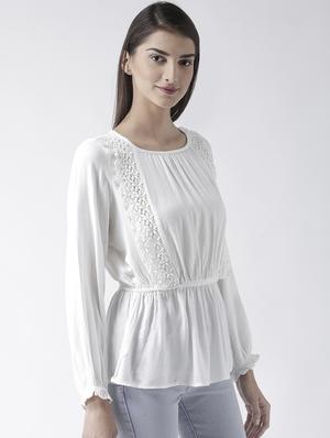 lace insert gathered waist top - 16005816 - Standard Image - 2