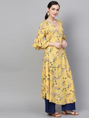 flared bell sleeves kurta - 16006069 - Standard Image - 2
