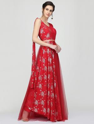 Foil print flared gown - 16007035 - Standard Image - 2