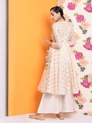 zari self-design chanderi angrakha kurta - 16007821 - Standard Image - 2