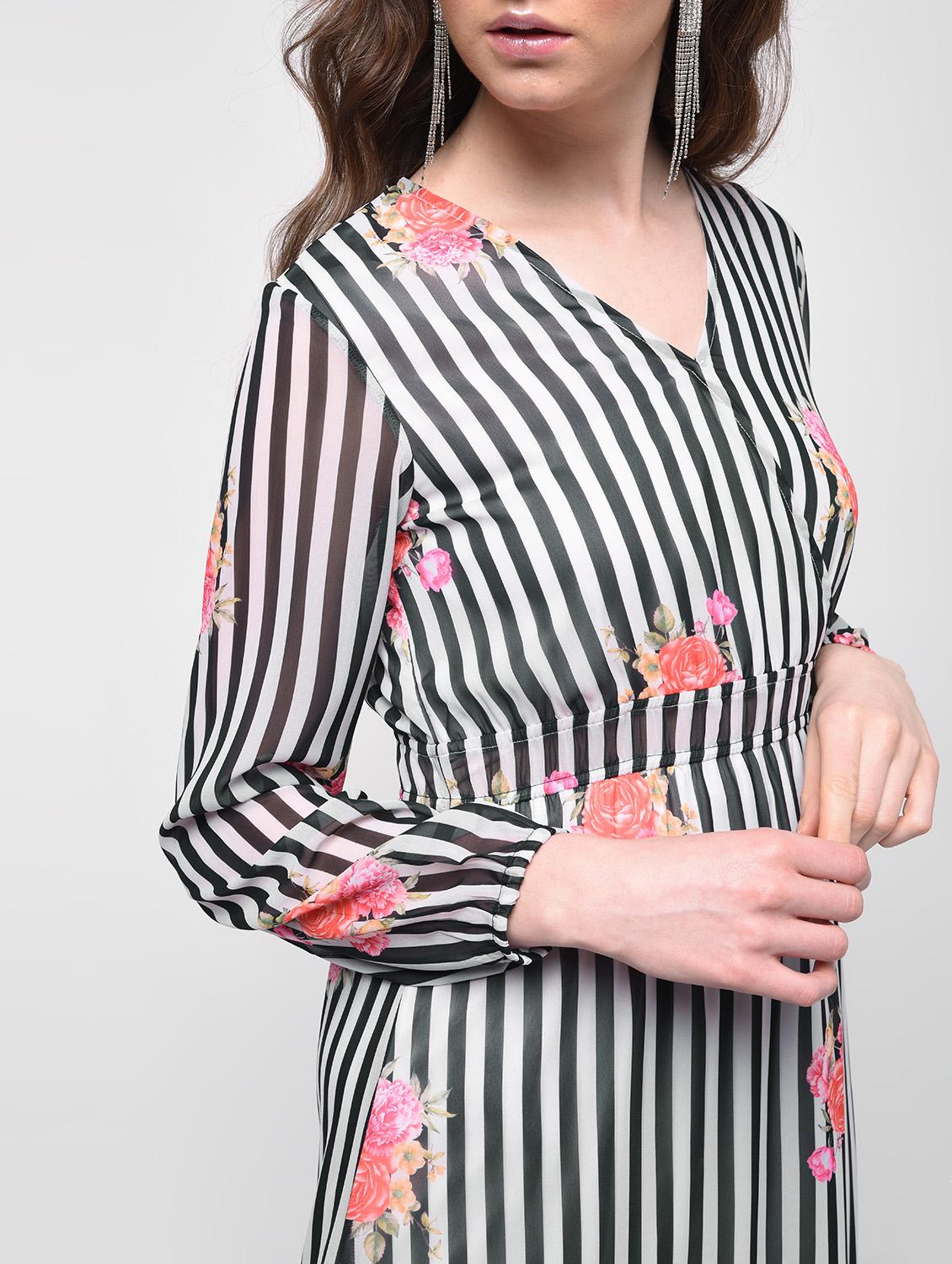 floral striped empire line dress - 16009001 - Zoom Image - 5
