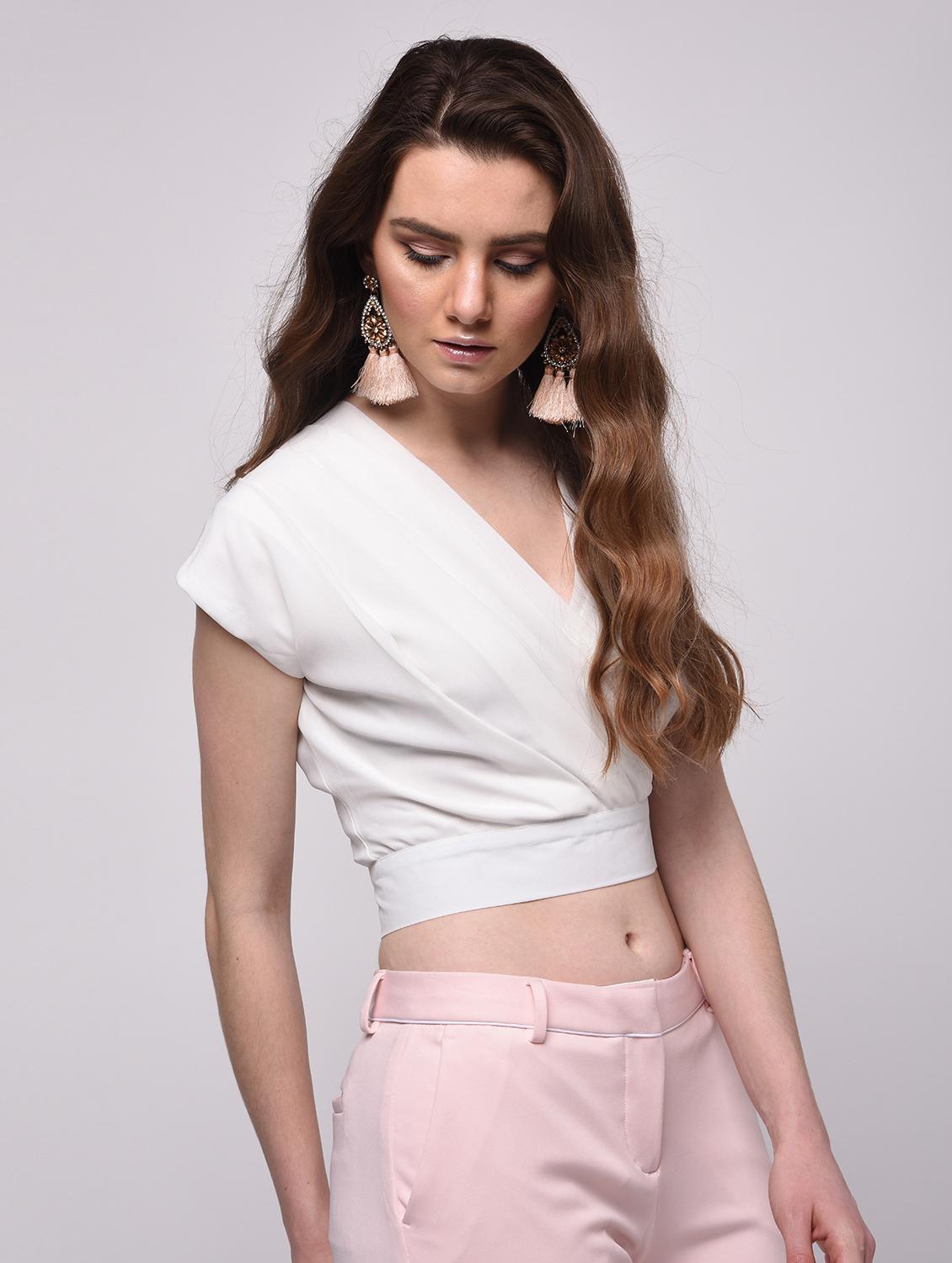 cap sleeved floral crop top - 16009023 - Zoom Image - 2