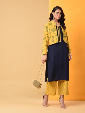 straight kurta with printed jacket - 16009417 - Standard Image - 2