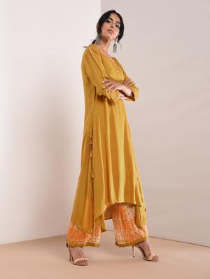 Kaantha asymmetric kurta palazzo set with tassels - 16011130 - Standard Image - 2