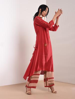 Kaantha asymmetric kurta palazzo set with tassels - 16011131 - Standard Image - 2