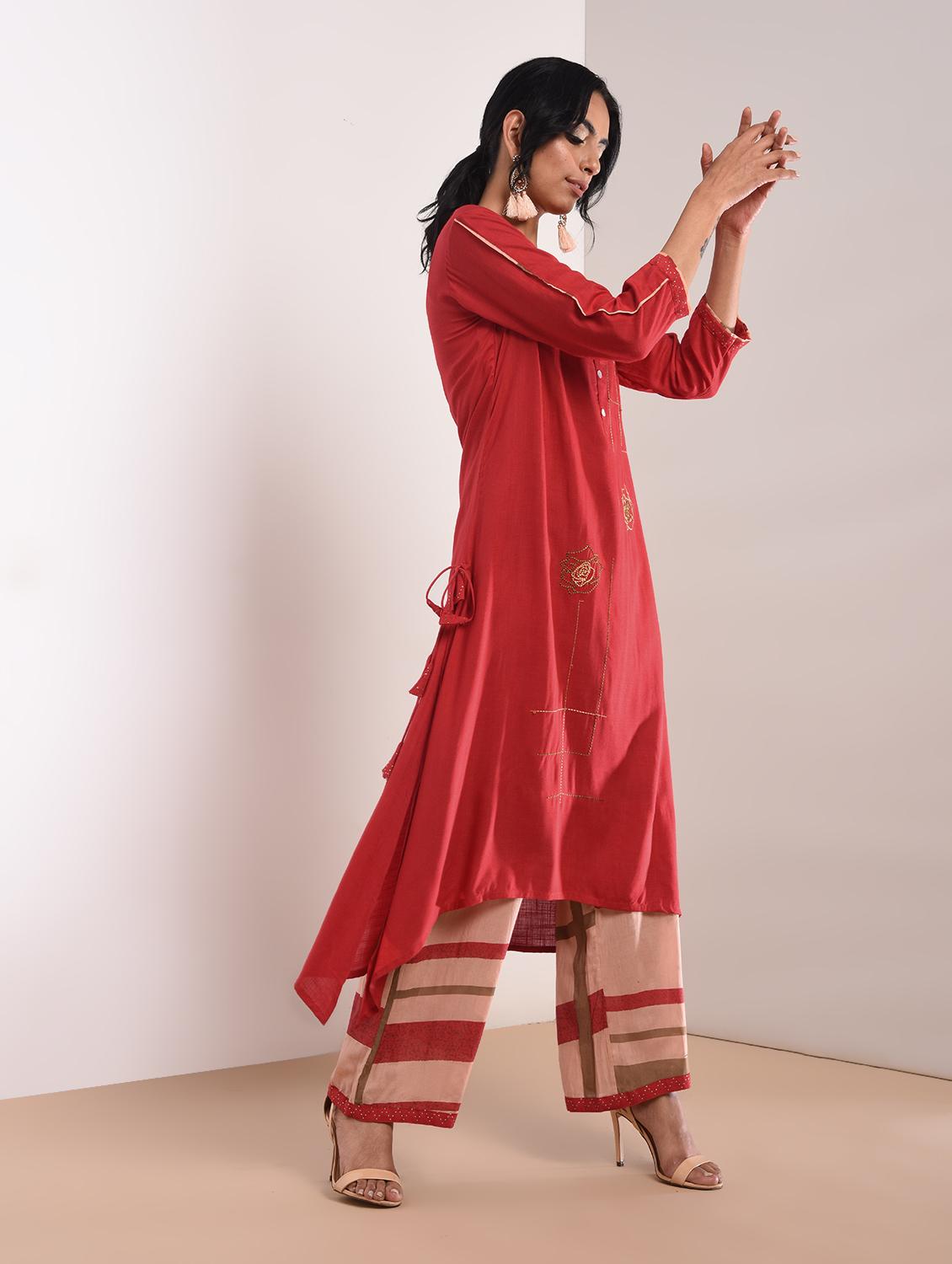 Kaantha asymmetric kurta palazzo set with tassels - 16011131 - Zoom Image - 2