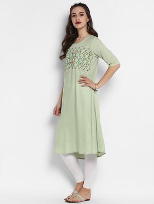 embroidered a-line kurta - 16011659 - Standard Image - 2