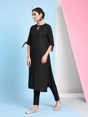 solid straight kurta with chevron jacket - 16012139 - Standard Image - 2