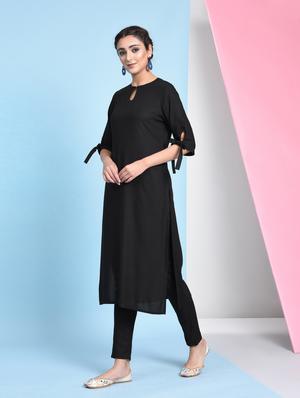 Solid key hole kurta pant set - 16012145 - Standard Image - 2