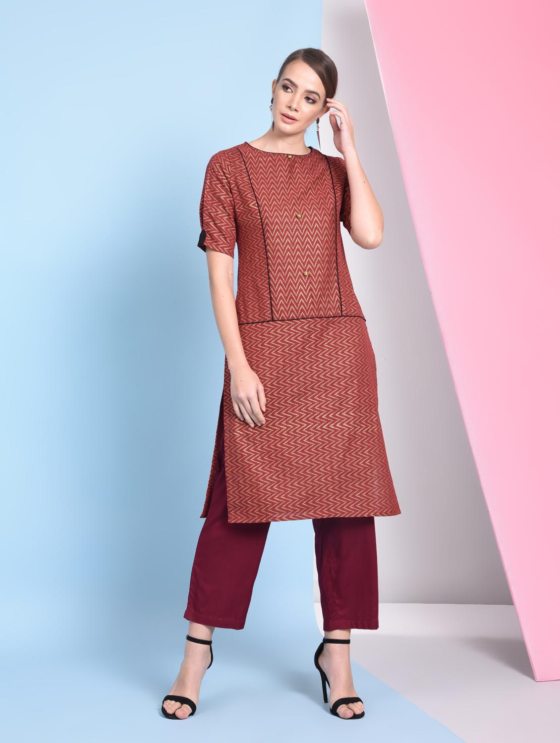 Chevron straight kurta - 16012160 - Zoom Image - 2