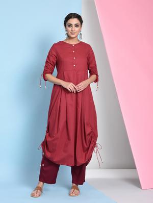 Cowl solid kurta - 16012411 - Standard Image - 2