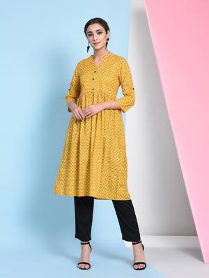 block print flared kurta - 16012414 - Standard Image - 2