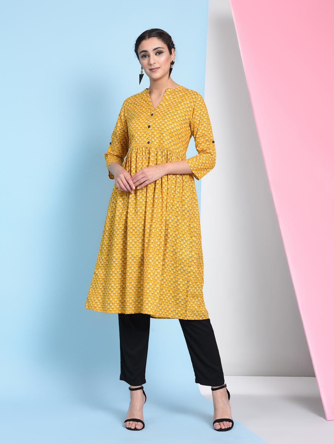 block print flared kurta - 16012414 - Zoom Image - 2
