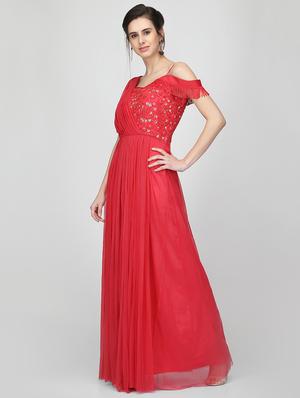Embroidered net fit & flare gown - 16013150 - Standard Image - 2