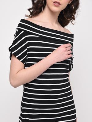 off shoulder striped sheath dress - 16013567 - Standard Image - 5