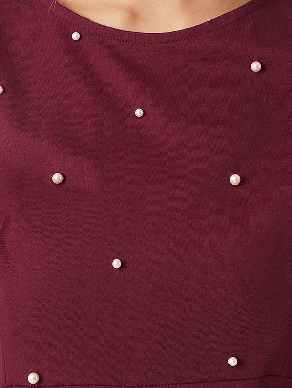 cold shoulder pearl embellished flared dress - 16013807 - Zoom Image - 5
