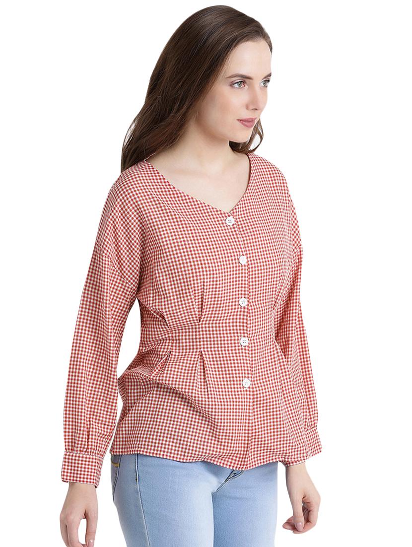 pleat detail checkered button up top - 16015830 - Zoom Image - 2