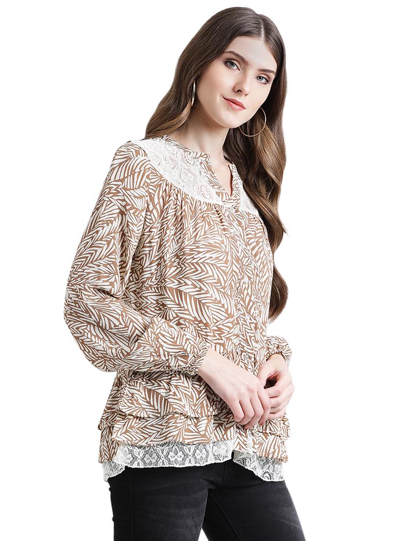 contrast lace button up ruffle top - 16015837 - Zoom Image - 2