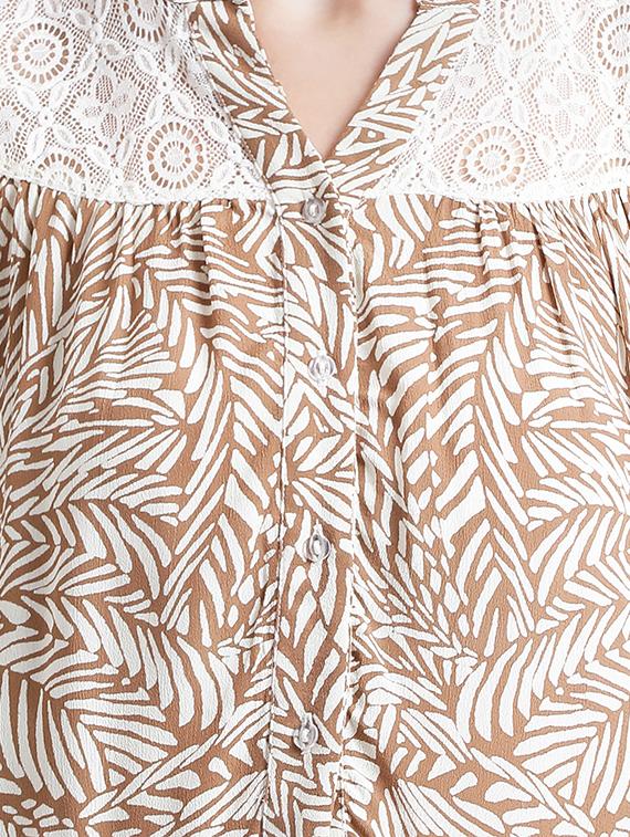 contrast lace button up ruffle top - 16015837 - Zoom Image - 5