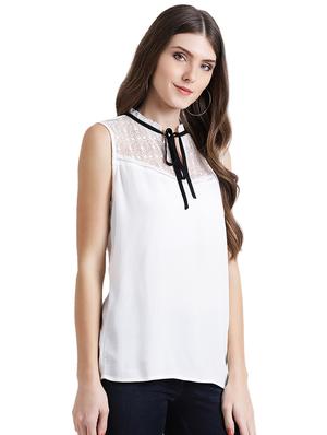 lace panel tie knot top - 16015838 - Standard Image - 2