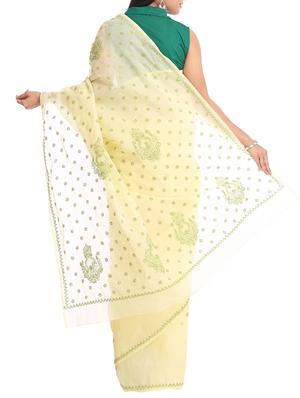 floral yellow chikankari saree - 16016609 - Standard Image - 2