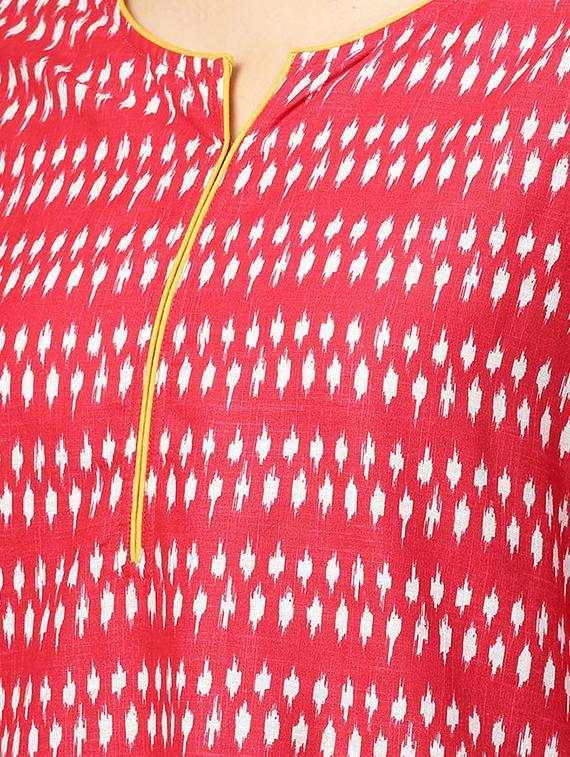 Ikat Print Straight Kurta With Ikat Print Wide-Leg Palazzo - 16017163 - Zoom Image - 5