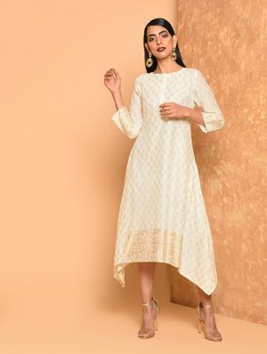 block print high-low ethnic dress - 16017710 - Standard Image - 2