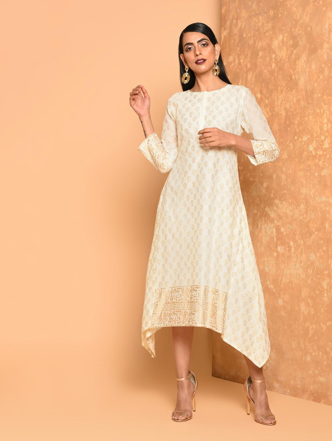 block print high-low ethnic dress - 16017710 - Zoom Image - 2