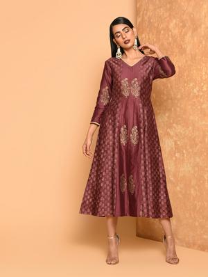 anarkali block print dress - 16017711 - Standard Image - 2