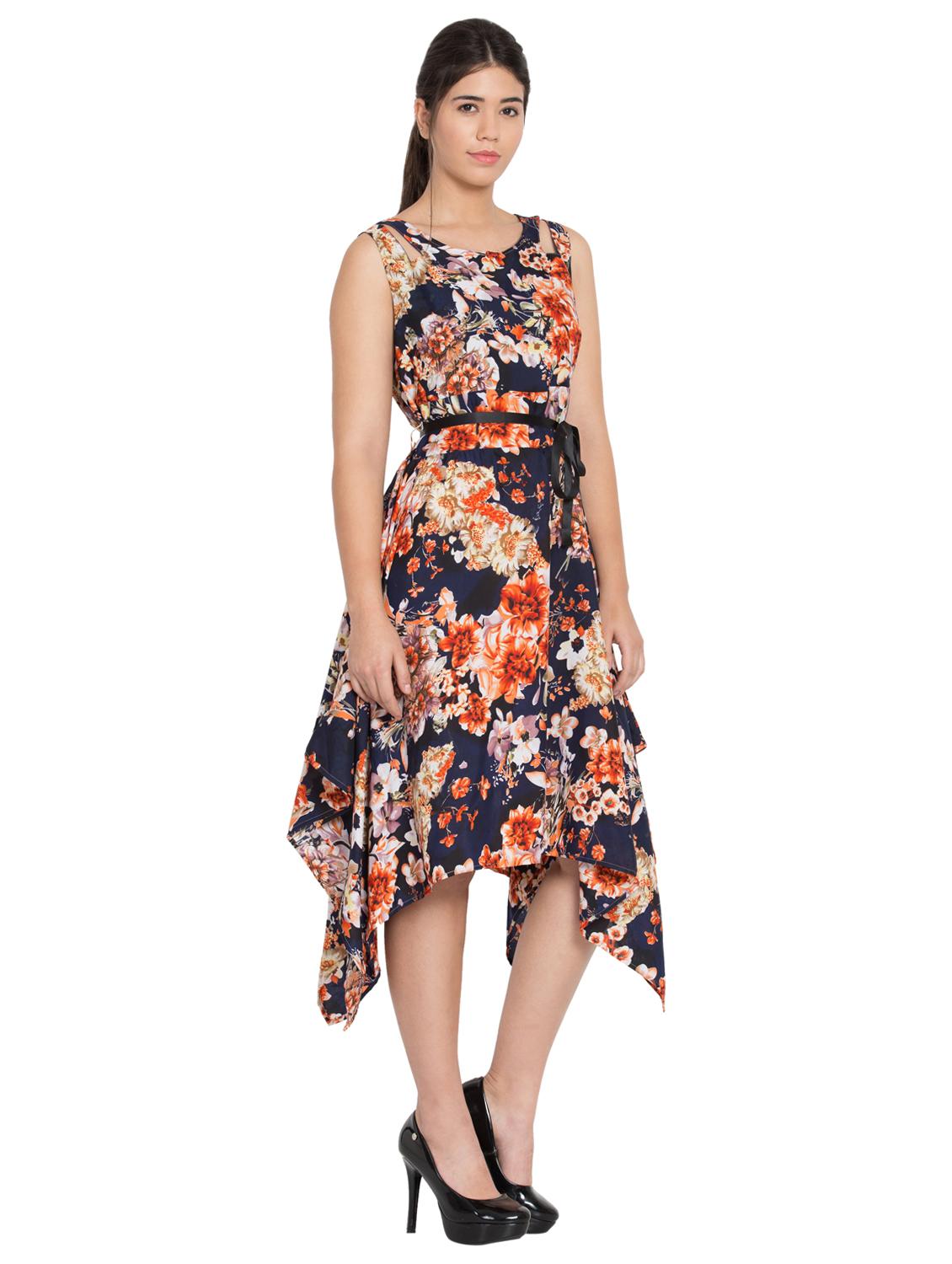 cut out detail floral asymmetric dress - 16018058 - Zoom Image - 2