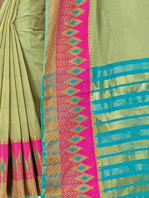 contrast zari border woven saree with blouse - 16018373 - Standard Image - 2